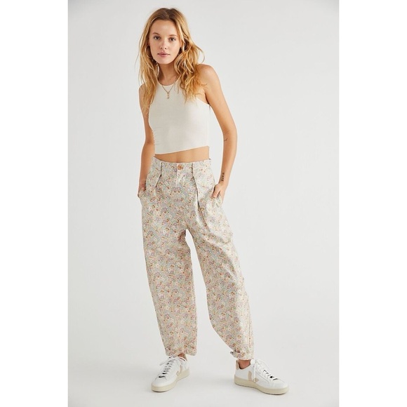Free People Pants - Free People KLXTV Kurt Lyle Suzi Pants Floral Tapered Retro Ankle Cotton Size XS